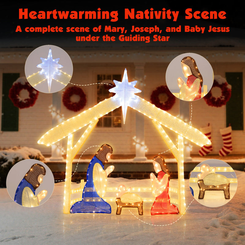 4 Ft Lighted Nativity Scene Pre-lit Christmas Holy Family Set