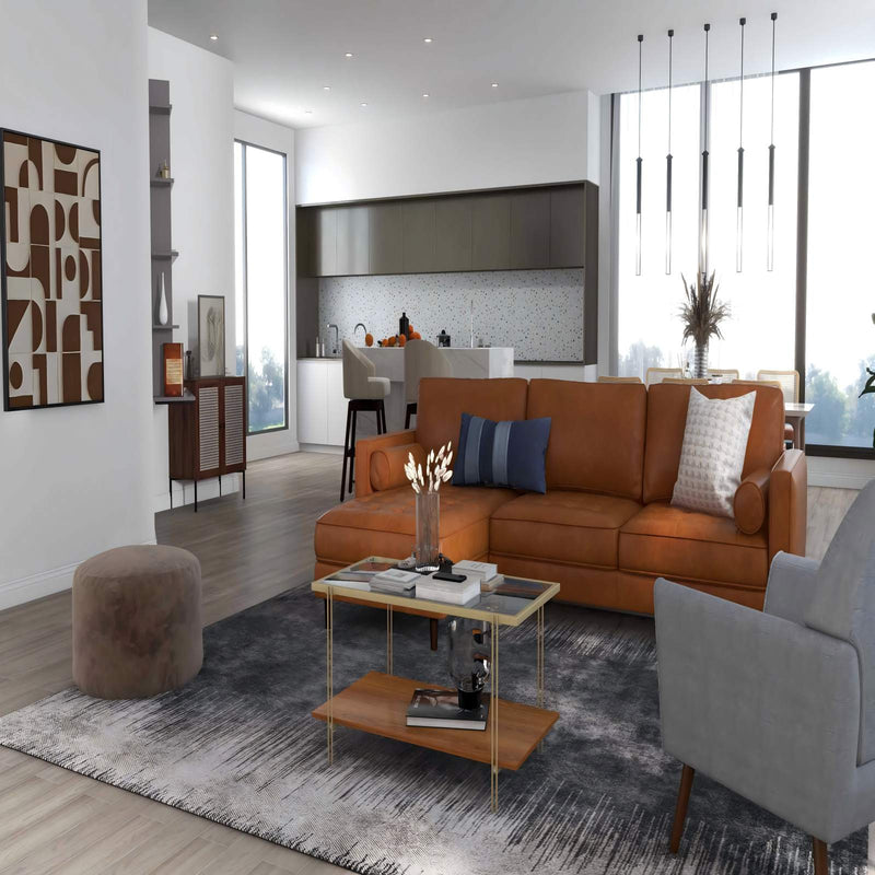 4-Piece Home Furniture Set with 2 Swivel Bar Stools  Kitchen Sideboard  Sectional Sofa & Glass Coffee Table