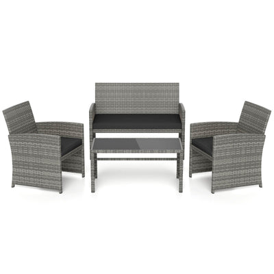 4 Piece Patio Conversation Set Rattan Chair Loveseat and Table Set-Black