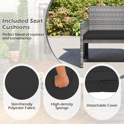 4 Piece Patio Conversation Set Rattan Chair Loveseat and Table Set-Black