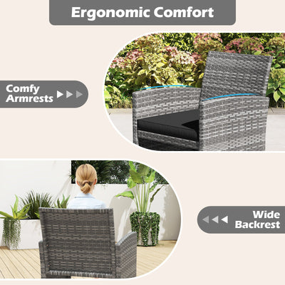 4 Piece Patio Conversation Set Rattan Chair Loveseat and Table Set-Black