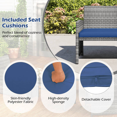 4 Piece Patio Conversation Set Rattan Chair Loveseat and Table Set-Navy