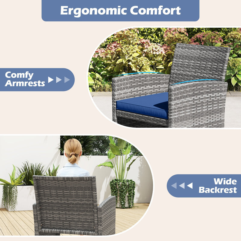 4 Piece Patio Conversation Set Rattan Chair Loveseat and Table Set-Navy
