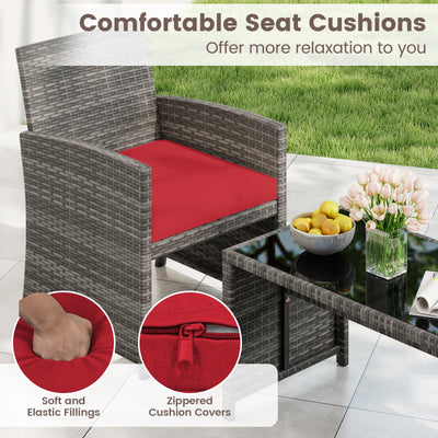 4 Piece Patio Conversation Set Rattan Chair Loveseat and Table Set-Red