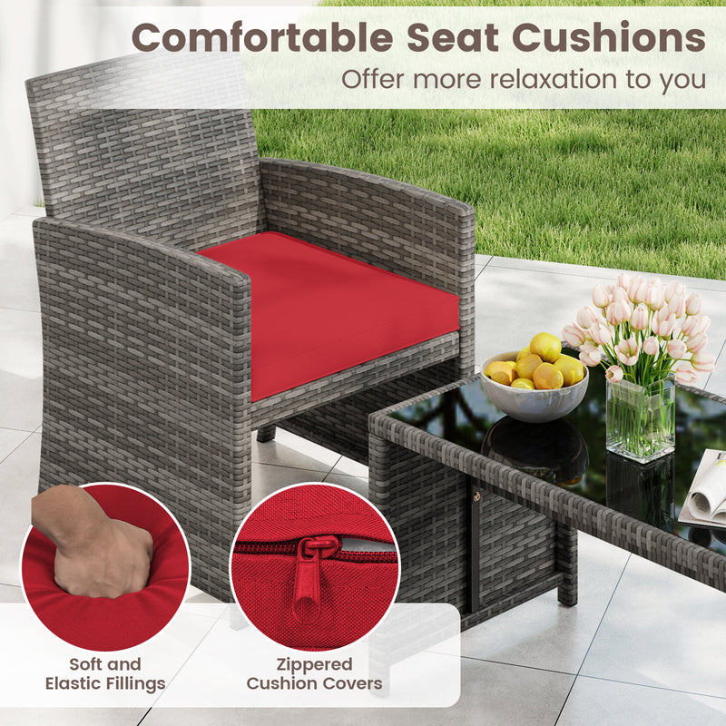 4 Piece Patio Conversation Set Rattan Chair Loveseat and Table Set-Red