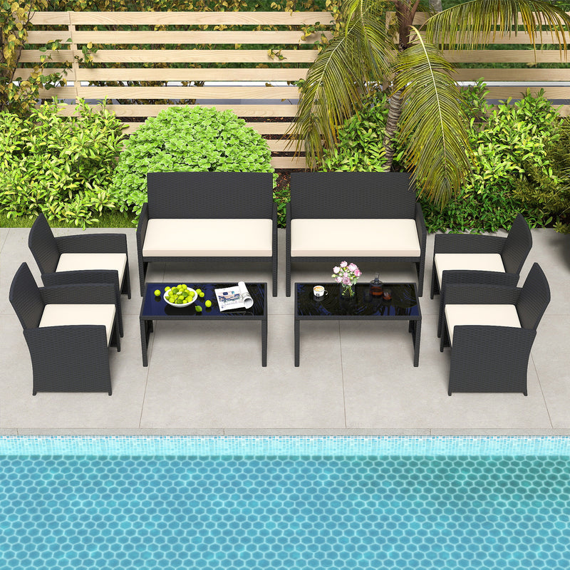 4 Pieces Patio Furniture Set with Tempered Glass Tabletop and Removable Cushion-White