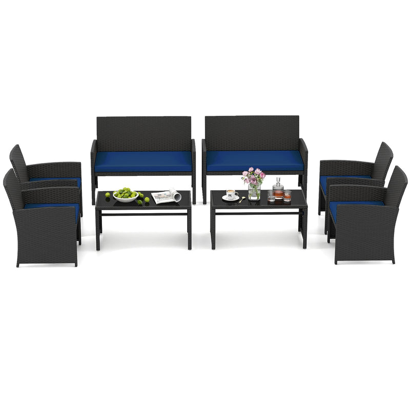 4 Pieces Patio Furniture Set with Tempered Glass Tabletop and Removable Cushion-Navy