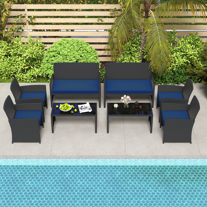4 Pieces Patio Furniture Set with Tempered Glass Tabletop and Removable Cushion-Navy