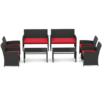 4 Pieces Patio Furniture Set with Tempered Glass Tabletop and Removable Cushion-Red