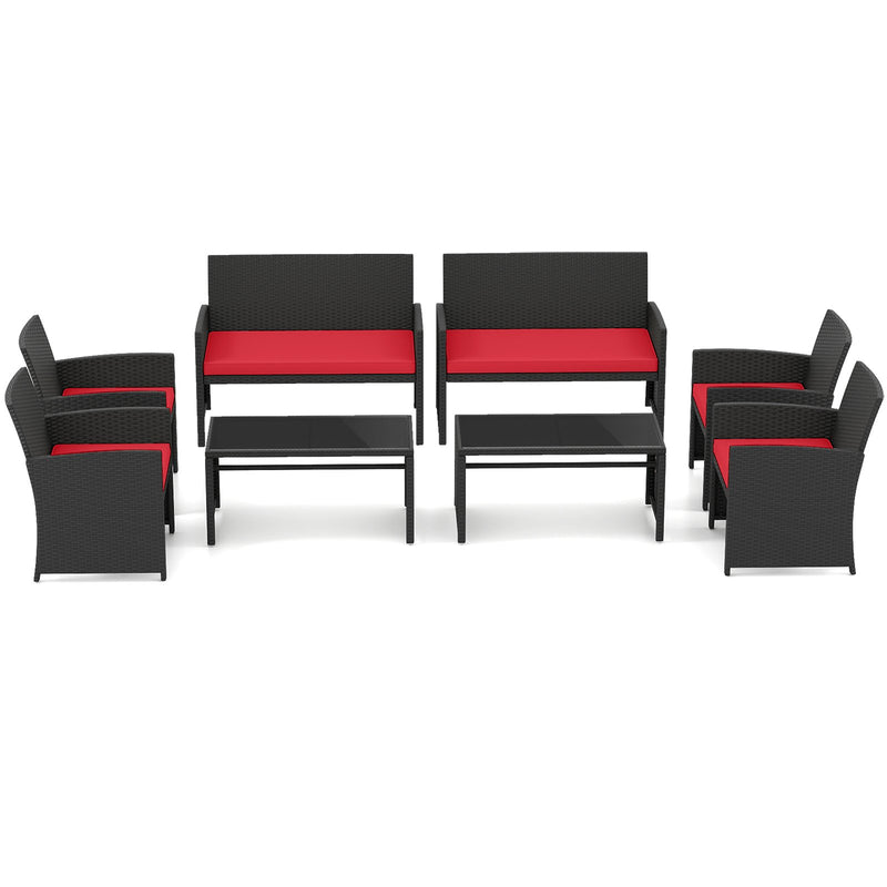 4 Pieces Patio Furniture Set with Tempered Glass Tabletop and Removable Cushion-Red
