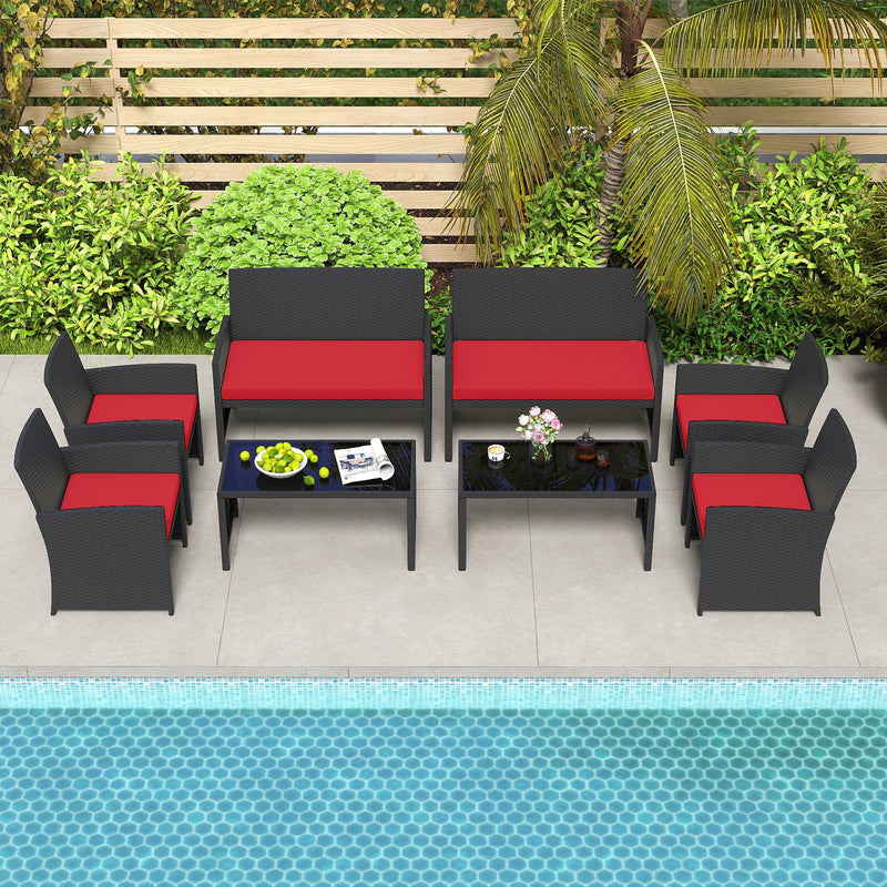4 Pieces Patio Furniture Set with Tempered Glass Tabletop and Removable Cushion-Red