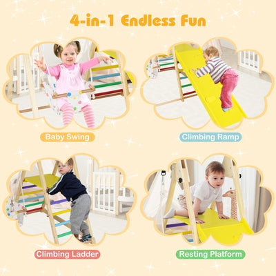 4-in-1 Indoor Jungle Gym with Baby Swing and Climbing Ramp-Multicolor