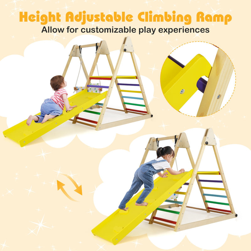 4-in-1 Indoor Jungle Gym with Baby Swing and Climbing Ramp-Multicolor