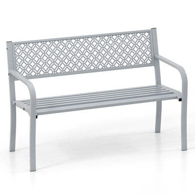 50 Inches Outdoor Garden Bench with Geometric Lattice Backrest and Slatted Seat-Gray