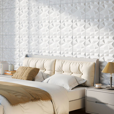 50-Pack 3D Wall Panels PVC Interior Wall Decoration with Diamond Accent-White