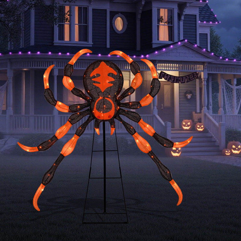52 Inch Halloween Spider Decoration with 16 Flickering Warm White LEDs