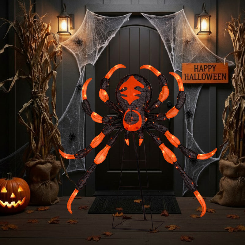 52 Inch Halloween Spider Decoration with 16 Flickering Warm White LEDs