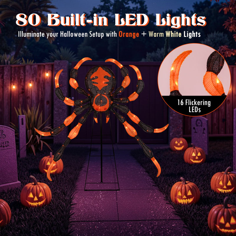 52 Inch Halloween Spider Decoration with 16 Flickering Warm White LEDs