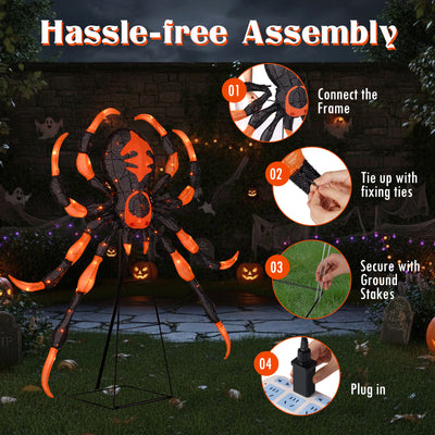 52 Inch Halloween Spider Decoration with 16 Flickering Warm White LEDs