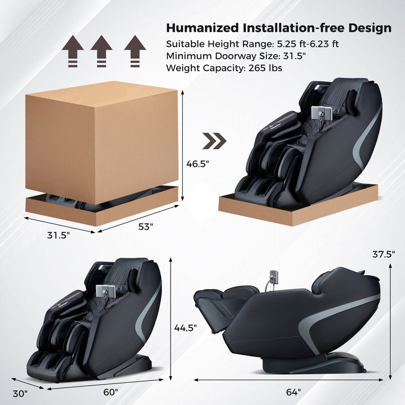 Mega Sale-Costway-4D SL-Track Full Body Massage Chair w/ Zero-Gravity Design, Heated Shawl, Neck & Back & Feet Heater, Calf & Foot Rollers,Magic Calf Rollers, Voice Control, Yoga Stretching, Smart Body Scanning, Touch Screen, Blue-tooth Speaker