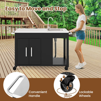 56 Inches Outdoor Grill Table with Sink and Stainless Steel Top-Black