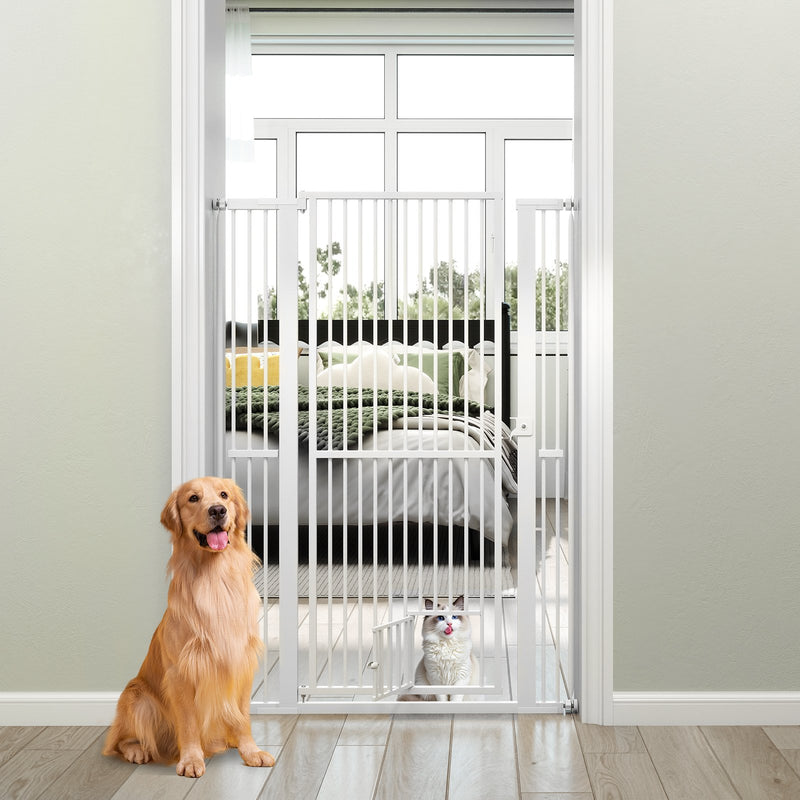 59” Extra Tall Pet Gate Heavy-Duty Metal Cat Gate with Wide Opening-White