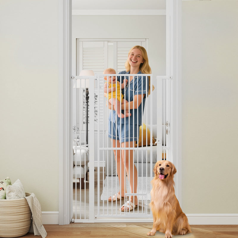 59” Extra Tall Pet Gate Heavy-Duty Metal Cat Gate with Wide Opening-White