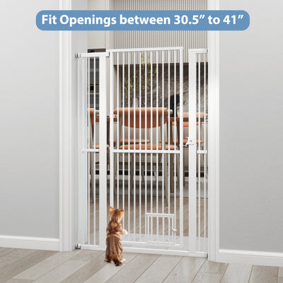 59” Extra Tall Pet Gate Heavy-Duty Metal Cat Gate with Wide Opening-White