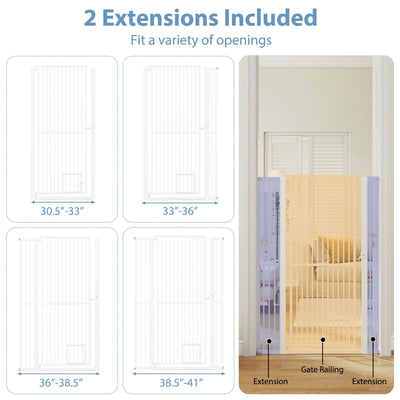 59” Extra Tall Pet Gate Heavy-Duty Metal Cat Gate with Wide Opening-White