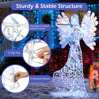 5.2 FT Lighted Angel Christmas Decoration 3D Glittering Halo Angel with Flute