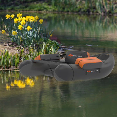 *Inflatable Fishing Float Tube with Pump Storage Pockets and Fish Ruler - Gray