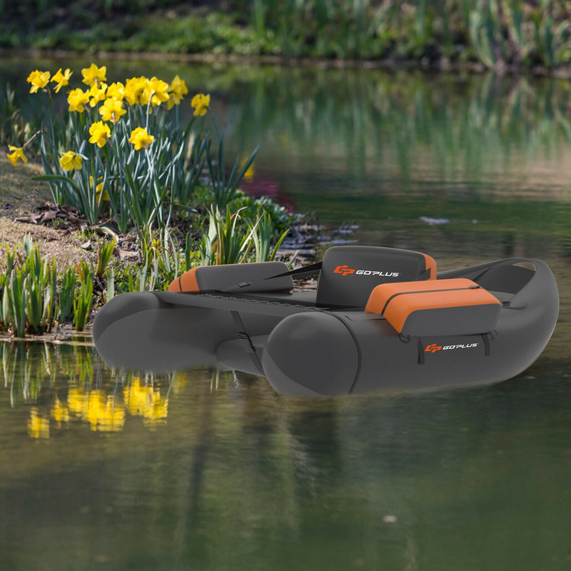 *Inflatable Fishing Float Tube with Pump Storage Pockets and Fish Ruler - Gray