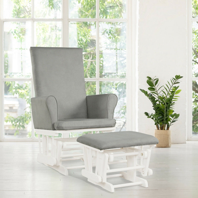Baby Nursery Relax Rocker Rocking Chair Glider & Ottoman Set-Gray