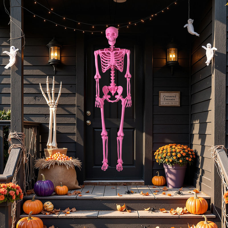 5.5 FT Life-Size Halloween Poseable Skeleton Pink Movable Joints