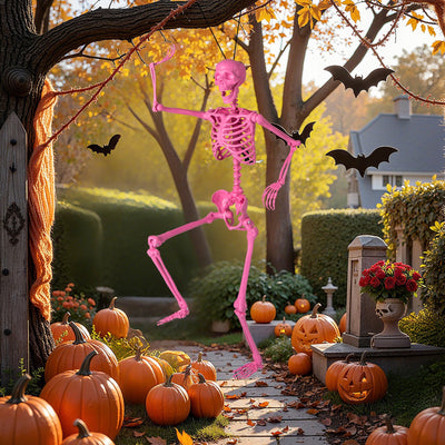 5.5 FT Life-Size Halloween Poseable Skeleton Pink Movable Joints