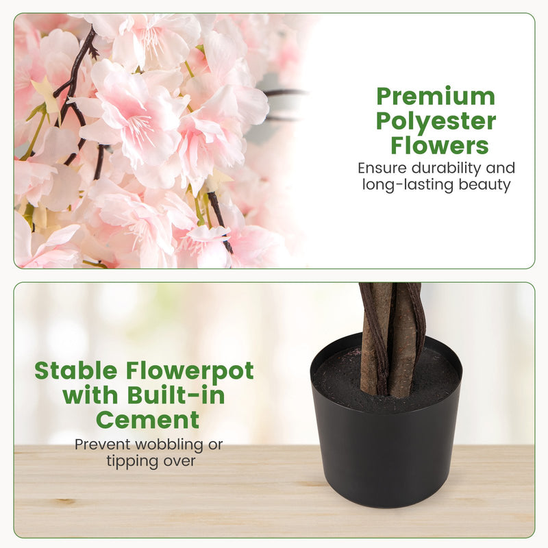 5.5 FT Tall Artificial Cherry Blossom Tree with Pink/White Flowers 2 Pack-White