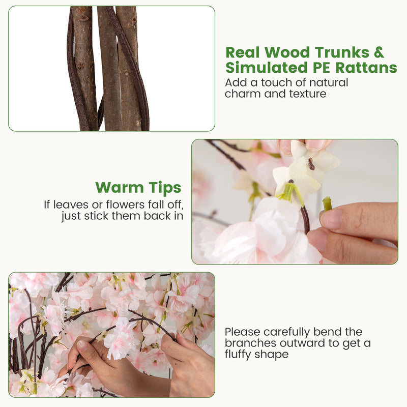 5.5 FT Tall Artificial Cherry Blossom Tree with Pink/White Flowers 2 Pack-White