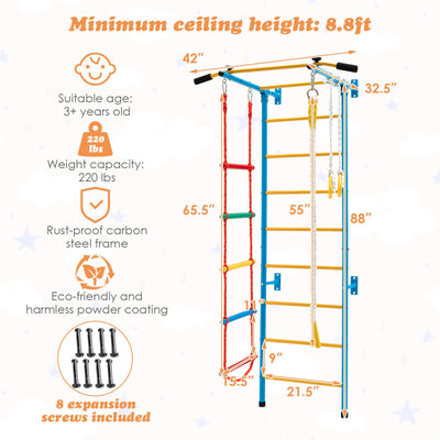 5 In 1 Childrens Indoor Gym Playground Swedish Wall Ladder for Solid Wall