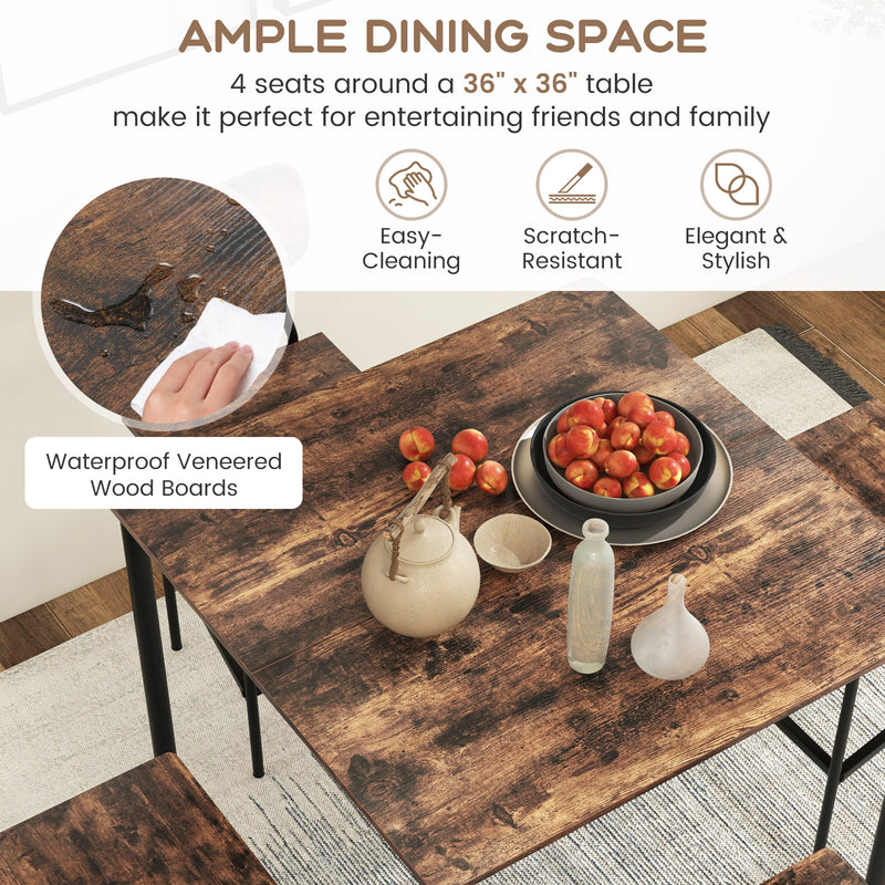5 Pieces Industrial Dining Table Set with Counter Height Table and 4 B