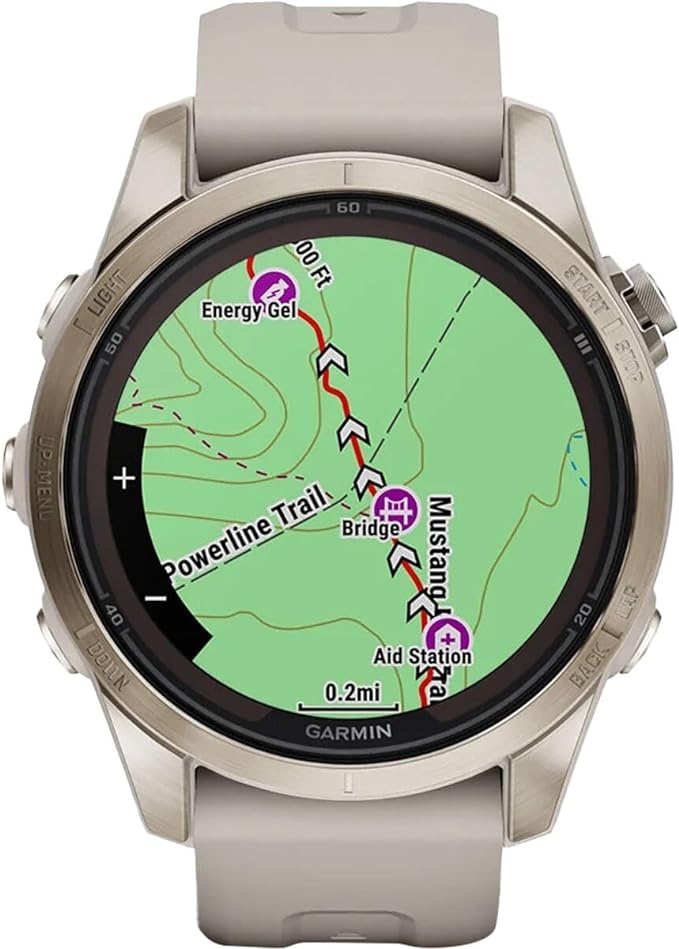 *Garmin Fēnix 7S Pro Sapphire Solar, Multisport GPS Smartwatch, Built-in Flashlight, Solar Charging Capability, Soft Gold with light sand band