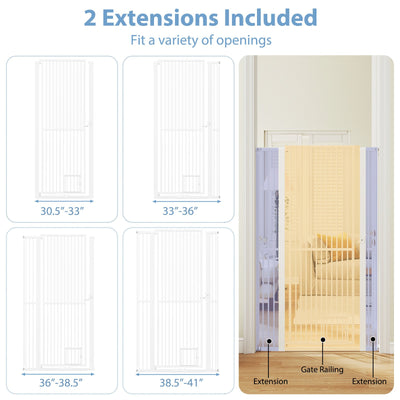 67.5" Extra Tall Pet Gate Heavy-Duty Metal Cat Gate with 30.5"-41" Wide Opening-White