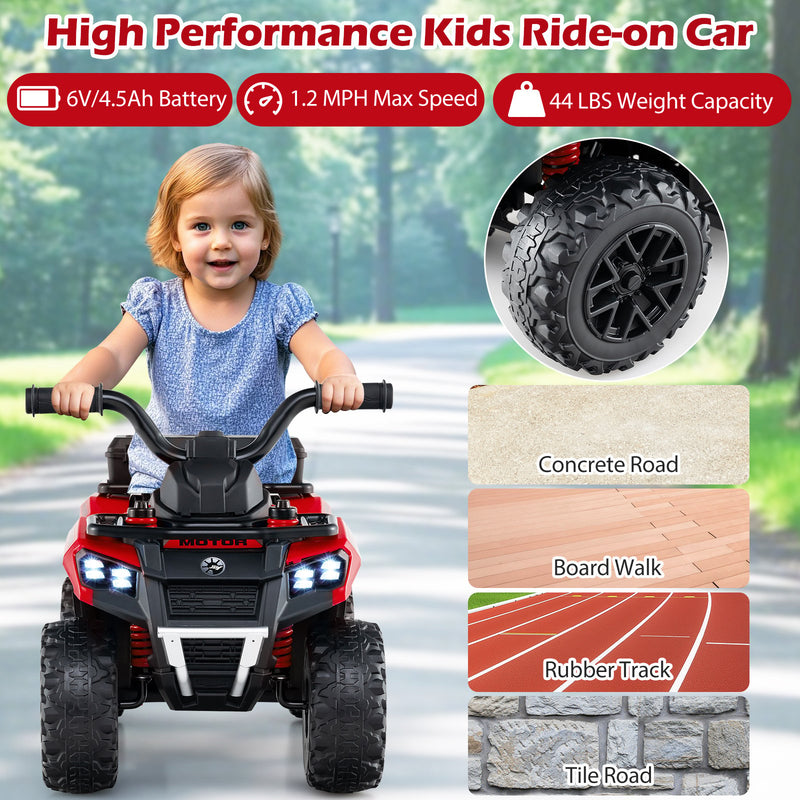 6V Kids Ride On ATV with Spray Function and Storage Box with Music-Red