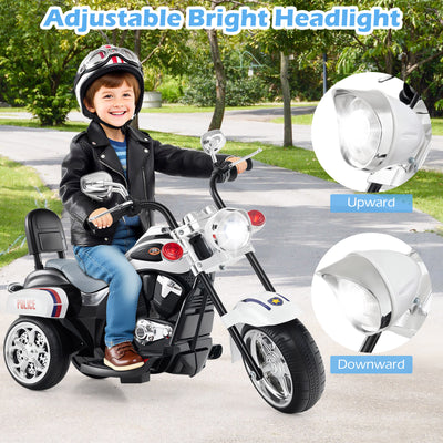 6V Powered Toddler 3-Wheel Motorbike Ride On Toy with Horn and Headlight-Black and White