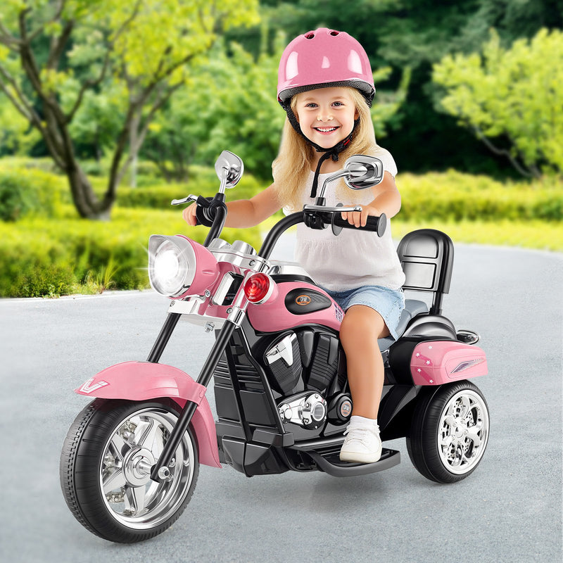 6V Powered Toddler 3-Wheel Motorbike Ride On Toy with Horn and Headlight-Heart Pink