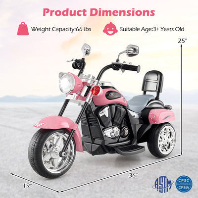 6V Powered Toddler 3-Wheel Motorbike Ride On Toy with Horn and Headlight-Heart Pink