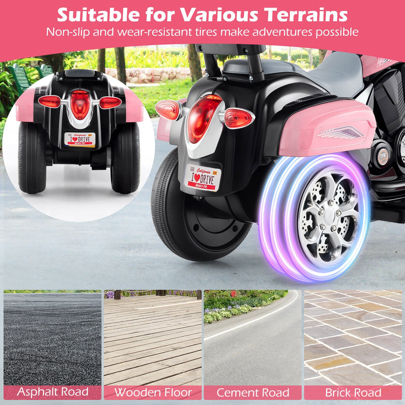 6V Powered Toddler 3-Wheel Motorbike Ride On Toy with Horn and Headlight-Heart Pink