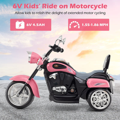 6V Powered Toddler 3-Wheel Motorbike Ride On Toy with Horn and Headlight-Heart Pink