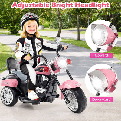 6V Powered Toddler 3-Wheel Motorbike Ride On Toy with Horn and Headlight-Heart Pink