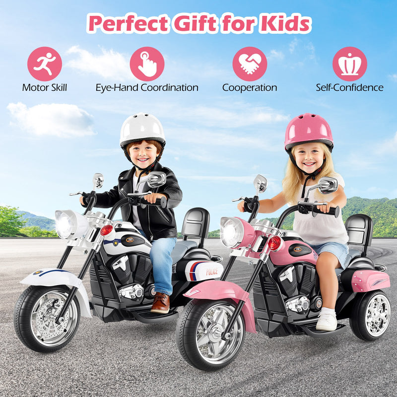 6V Powered Toddler 3-Wheel Motorbike Ride On Toy with Horn and Headlight-Heart Pink