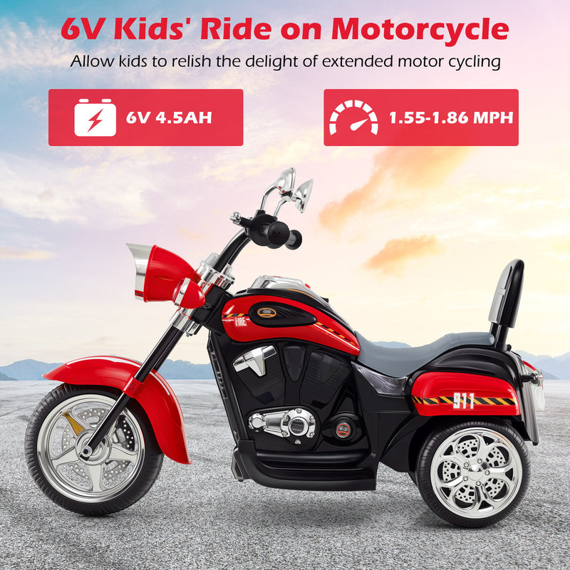 6V Powered Toddler 3-Wheel Motorbike Ride On Toy with Horn and Headlight-Black & Red